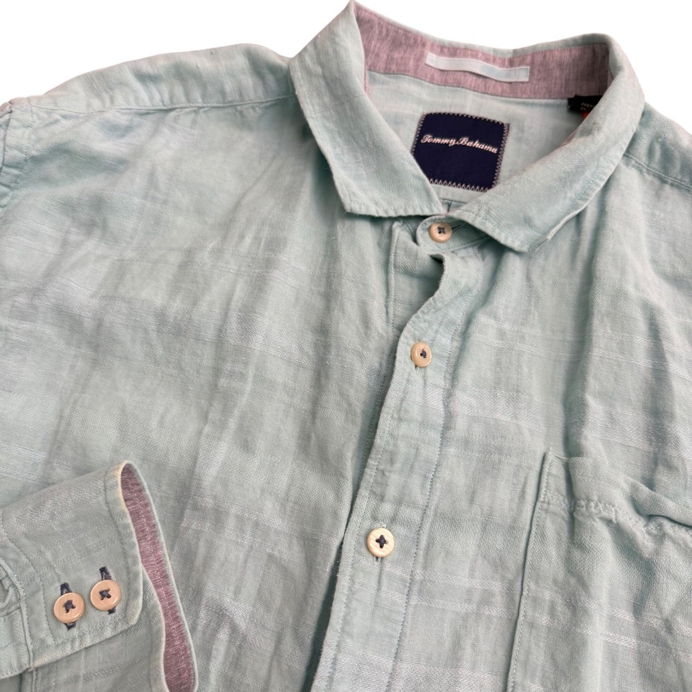 Tommy Bahama Mens XXL Linen Blend Button Down Shirt Seafoam Green READ